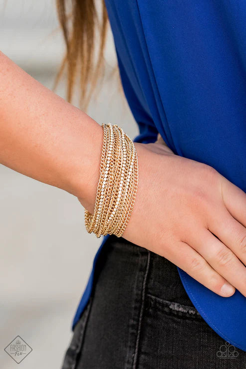 Pour Me Another - Gold Sporadic Encrusted Layered Fringe Bracelet B#039