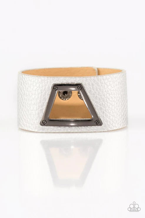 Power Play - Silver/Black Abstract Skin to Peek Metallic Shimmer Leather Bracelet B#3727