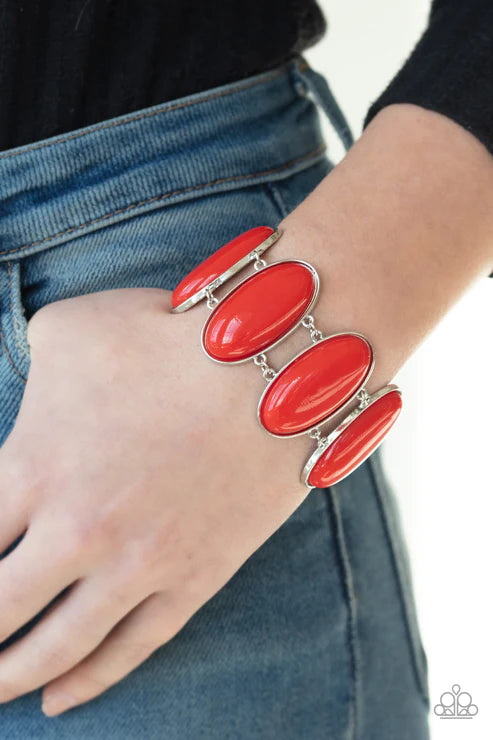 Power Pop - Oversized Red Oblong Dotted Link Bracelet B#3497