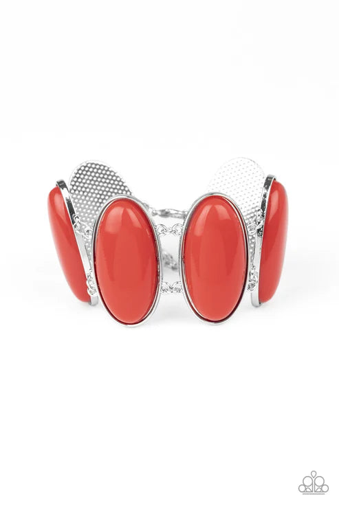 Power Pop - Oversized Red Oblong Dotted Link Bracelet B#3497