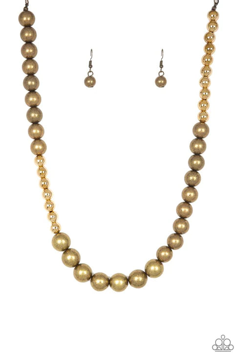 Power To The People - Brass/Gold Dramatic Asymmetrical Draped Necklace N#3446