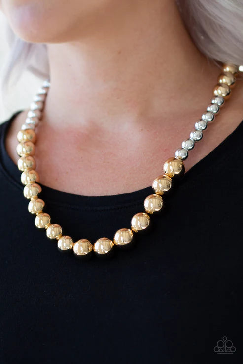 Power To The People - Gold/Silver Dramatic Asymmetrical Draped Necklace N#3431
