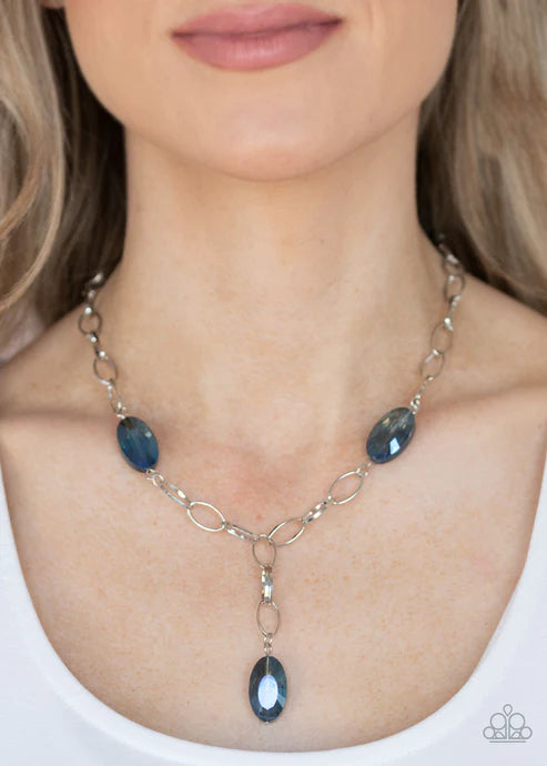 Power Up - Blue Oval Faceted Iridescent Crystal Teardrop Necklace N#5217