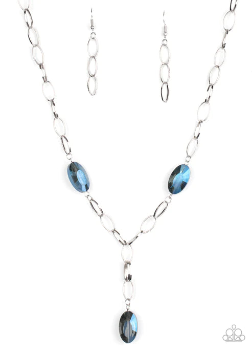 Power Up - Blue Oval Faceted Iridescent Crystal Teardrop Necklace N#5217