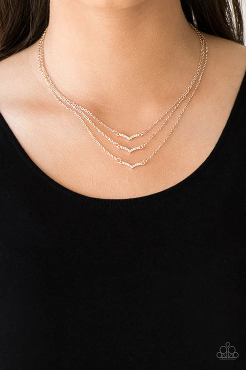 Pretty Petite - Rose Gold Encrusted 3-Layered Necklace N#3240
