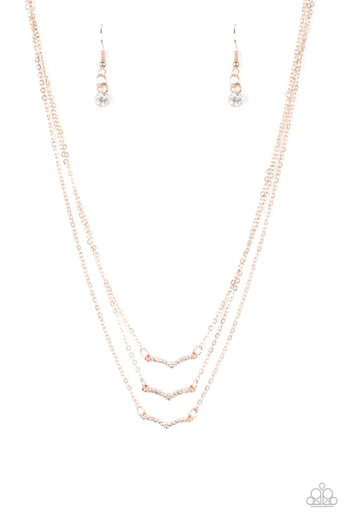 Pretty Petite - Rose Gold Encrusted 3-Layered Necklace N#3240