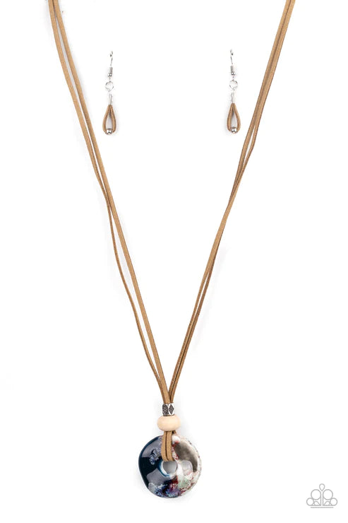 Primal Paradise - Multi Asymmetrical Ceramic Disc Suede Necklace N#3371
