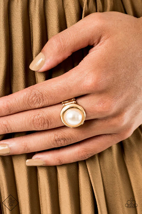 Prim and PROSPER  - Gold Pearl Asymmetrical Encircle Twist Ring R#6874