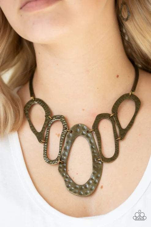 Prime Prowess - Brass Asymmetrical Hammered Hoop Collar Necklace N#3445