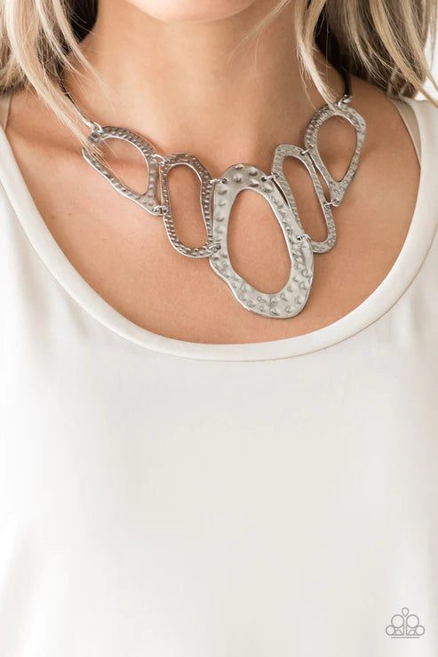 Prime Prowess - Silver Asymmetrical Hammered Hoop Collar Necklace N#4523