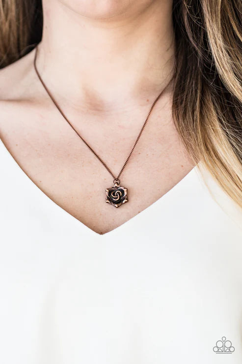 Primrose Path - Copper Shimmer 3D Folded Rosebud Necklace N#6241