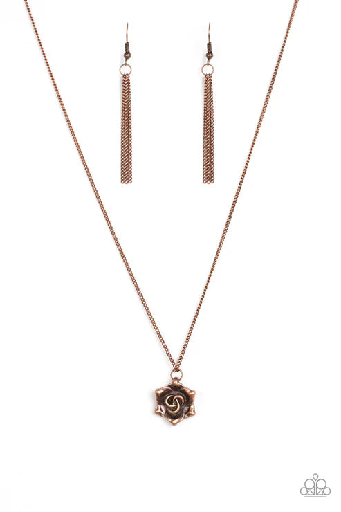 Primrose Path - Copper Shimmer 3D Folded Rosebud Necklace N#6241
