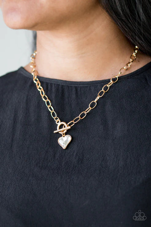 Princeton Princess - Gold 3D Puff Heart Tiffany Clasp Necklace N#3456