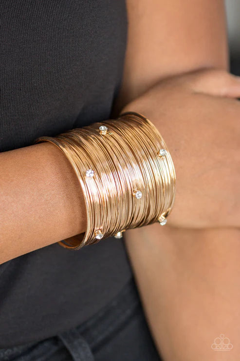 Professional Prima Donna - Oversized Gold Back/Forth Wired Encrusted Cuff Bracelet B#3757