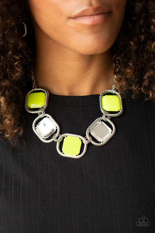 Pucker Up - Oversized Yellow Sheen Neon Faceted Triple Link Rope Necklace N#5718