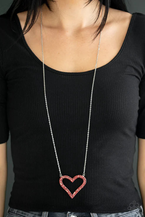 Pull Some HEART-strings - Oversized Red 3D Heart Encrusted Pendant Necklace N#5210
