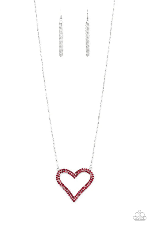 Pull Some HEART-strings - Oversized Red 3D Heart Encrusted Pendant Necklace N#5210