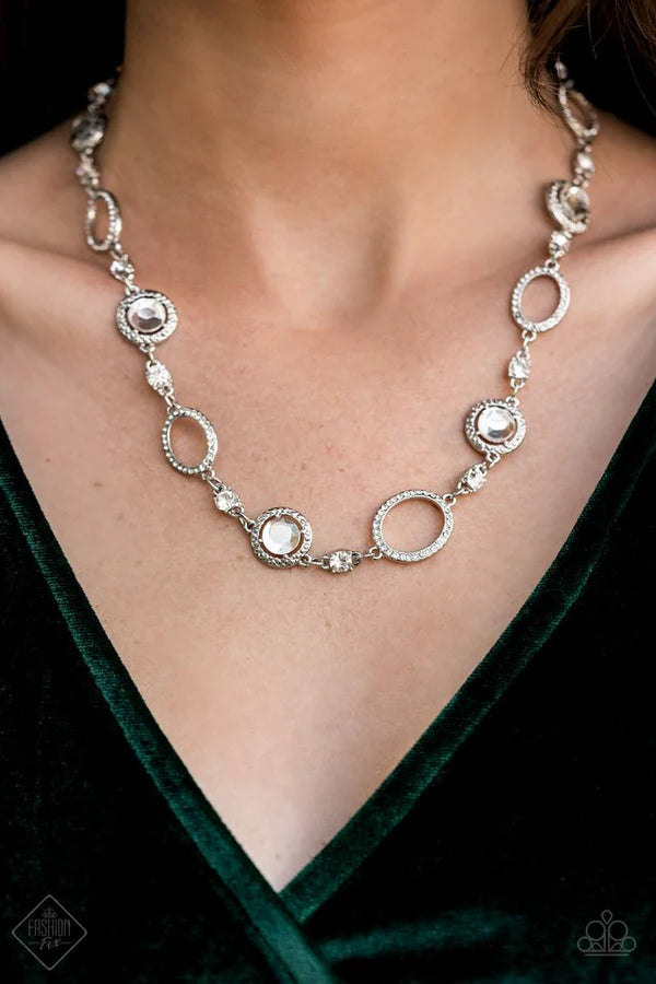 2-Piece White Mismatched Hematite Encrusted Ovals Studded Elegantly Link Set SET#6993