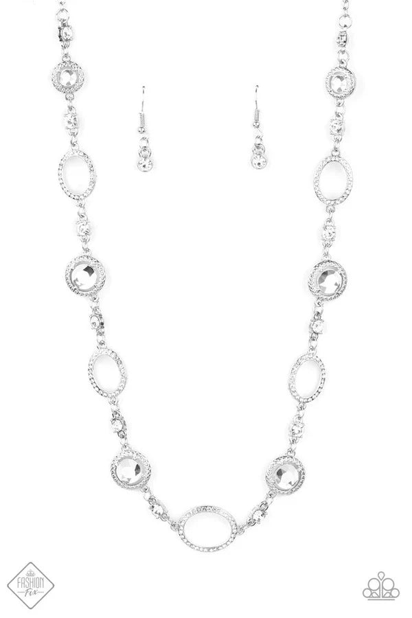 2-Piece White Mismatched Hematite Encrusted Ovals Studded Elegantly Link Set SET#6993