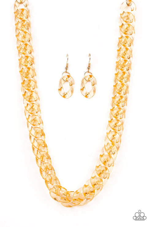 Put It On Ice - Glassy Gold Link Necklace N#3741