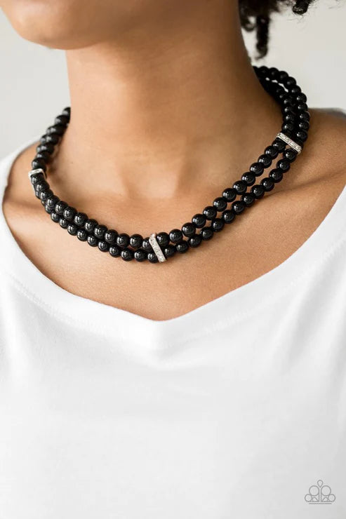 Put On Your Party Dress - Black Pearl Pinched Encrusted Necklace N#5921