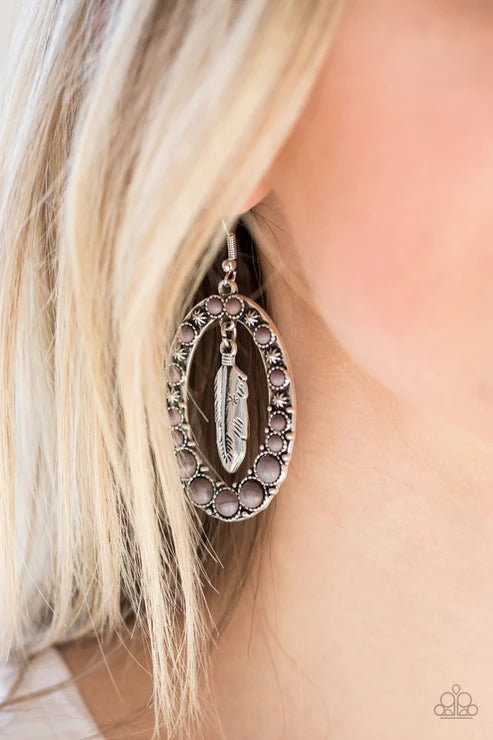 Put Up A FLIGHT - Silver Feather "Swing" Hoop Earrings E#6254