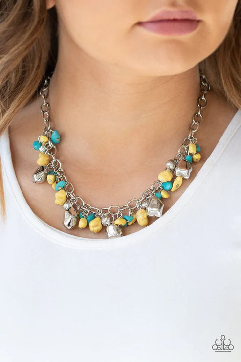 Quarry Trail - Yellow (Blue/Yellow) Faceted Stone Fringe Necklace N#419