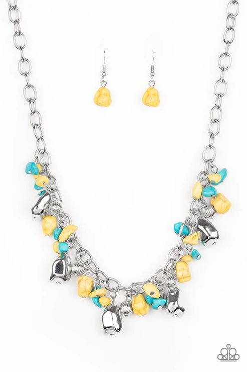 Quarry Trail - Yellow (Blue/Yellow) Faceted Stone Fringe Necklace N#419