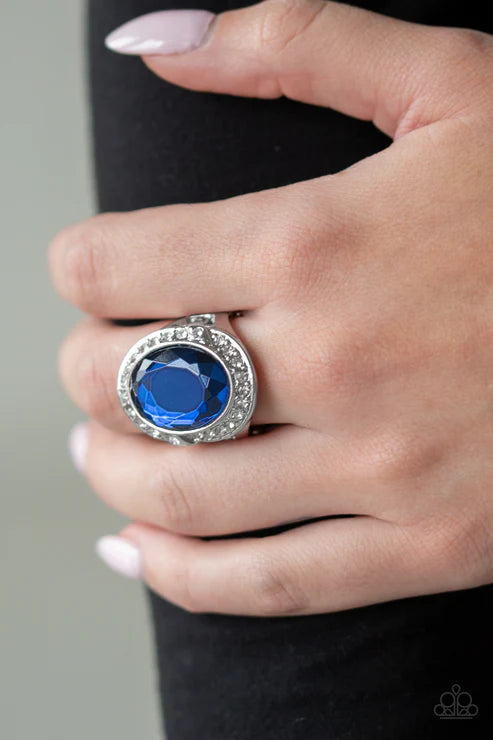 Queen Scene - Oversized Blue Dramatic Round Encrusted Ring R#5216