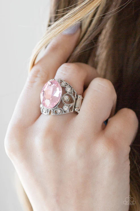 Queen of Hustle - Oversized Pink Encrusted Filigree Ring R#5402