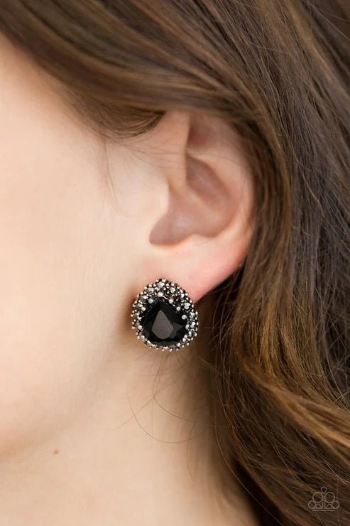 Quintessentially Queen - Smoky Hematite Black Sparkle Teardrop Earrings E#3958