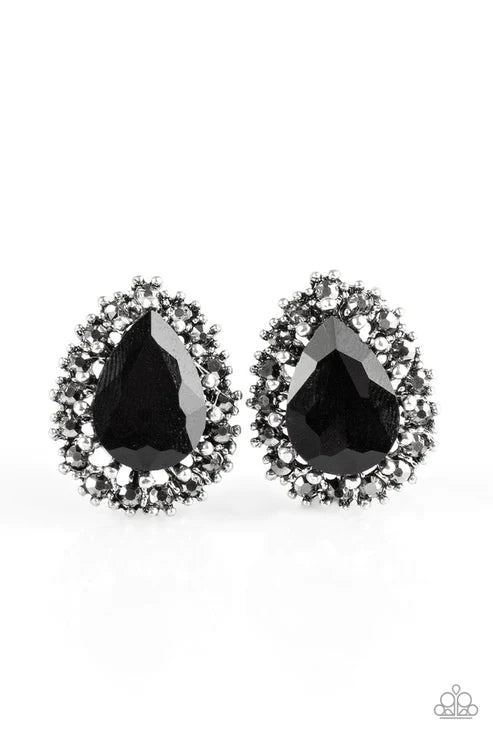 Quintessentially Queen - Smoky Hematite Black Sparkle Teardrop Earrings E#3958