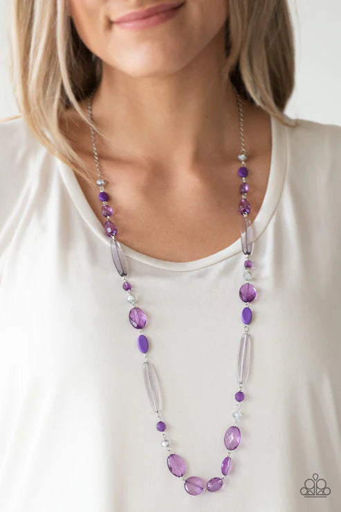 Quite Quintessence - Purple Metallic Shimmer Faceted Crystal Necklace N#4111