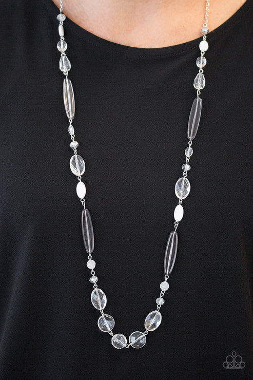 Quite Quintessence - White Metallic Shimmer Faceted Crystal Necklace N#6152