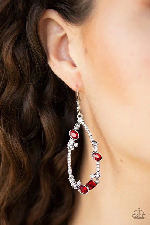 Quite The Collection - Oversized Red Encrusted Airy Lure Teardrop Earrings E#6062