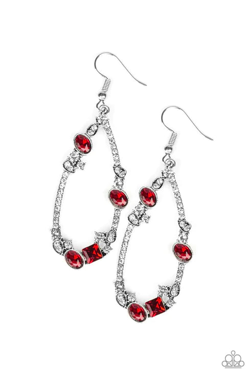 Quite The Collection - Oversized Red Encrusted Airy Lure Teardrop Earrings E#6062