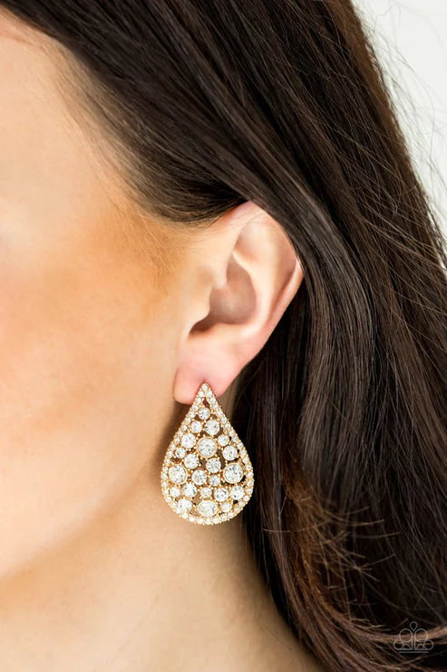 REIGN-Storm - Oversized Gold Encrusted Teardrop Earrings E#2764
