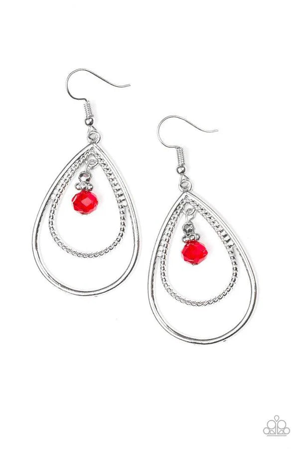 REIGN On My Parade - Fiery Red "Swing" Crystal Textured Rope Double Teardrop Earrings E#7183