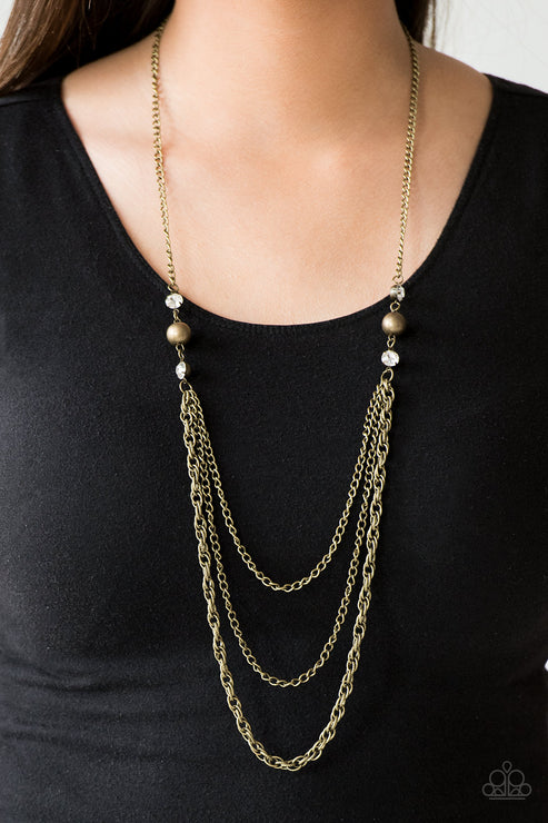 RITZ It All - Oversized Brass Encrusted Mismatched Chains Necklace N#5757