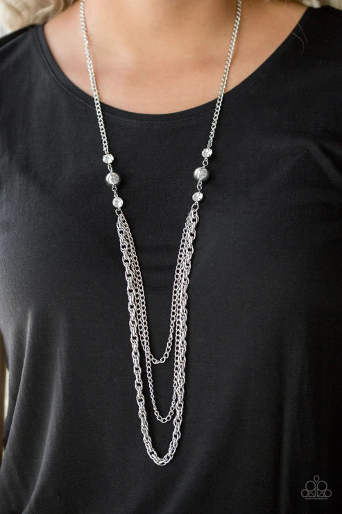 RITZ It All - Oversized White Encrusted Mismatched Chains Necklace N#6155