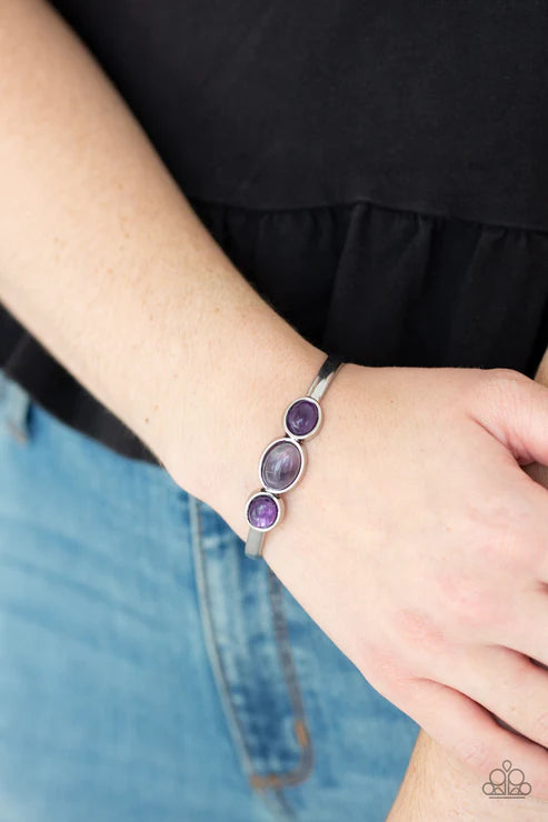 ROAM Rules - Purple Glassy Encrusted Stones Cuff Bracelet B#3387