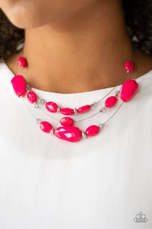 Radiant Reflections - Pink Faceted Crystal Metallic Accent Necklace N#3542