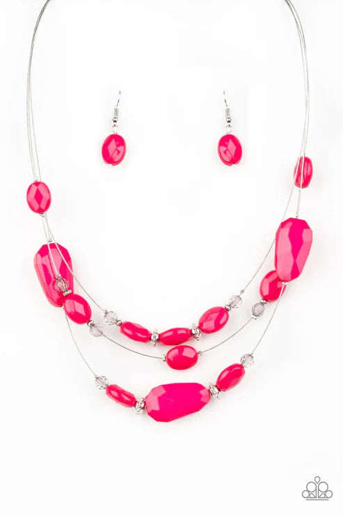 Radiant Reflections - Pink Faceted Crystal Metallic Accent Necklace N#3542