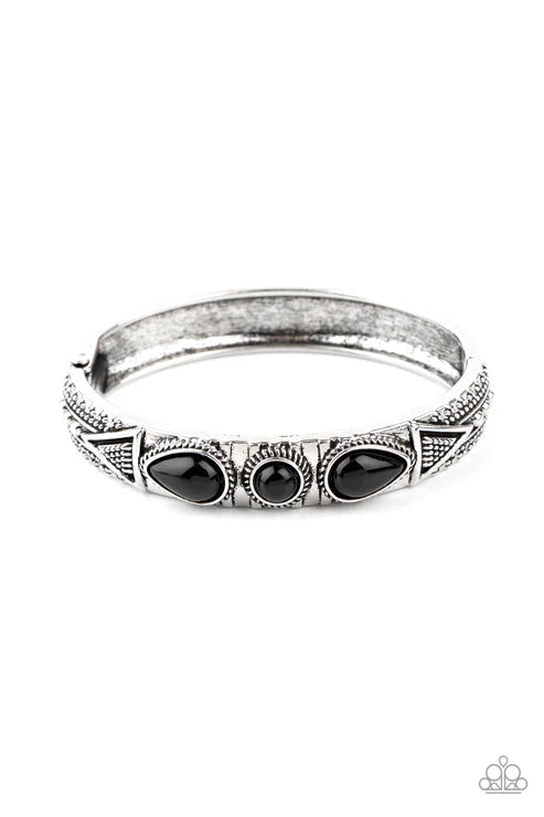 Radiant Ruins - Black Studded Tribal Hinge Bangle Cuff Bracelet B#4441