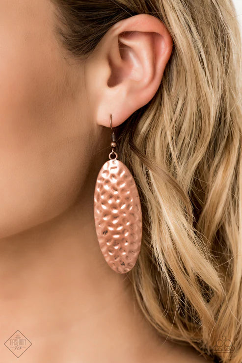 Radiantly Radiant - Oversized Copper Hammered Antiqued Textures Earrings E#7302