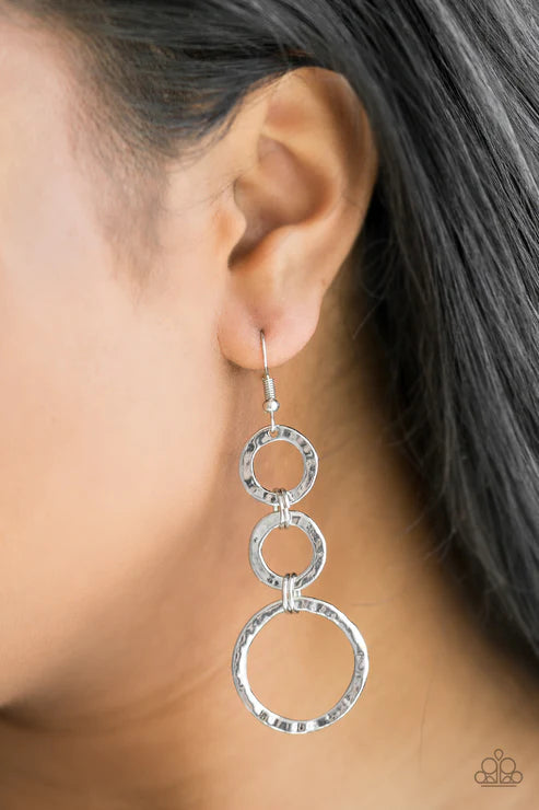 Radical Revolution - Silver Hammered Hoop Links Earrings E#4241