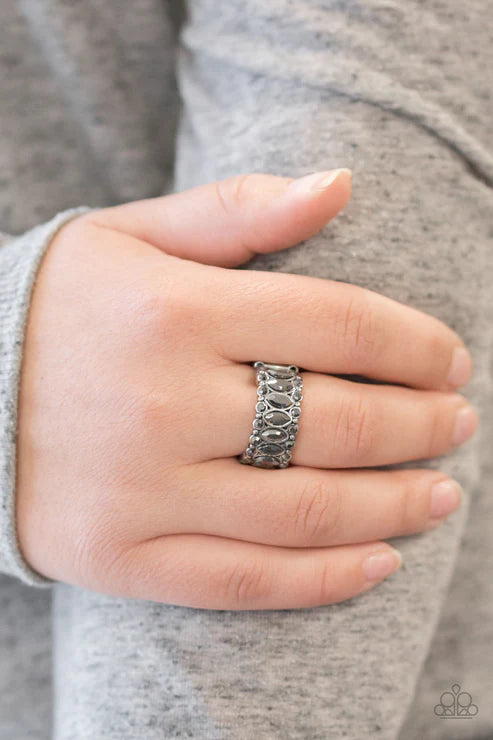 Radical Riches - Silver Hematite Encrusted Marquise Cut Ring R#6427