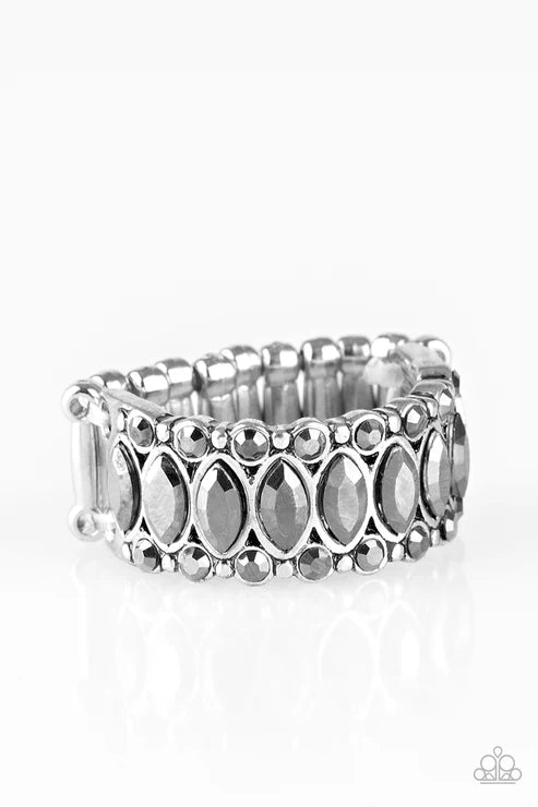 Radical Riches - Silver Hematite Encrusted Marquise Cut Ring R#6427
