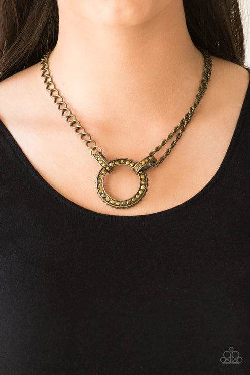 Razzle Dazzle - Brass Mismatched Collision Studded Aurum Encrusted Industrial Necklace N#3453