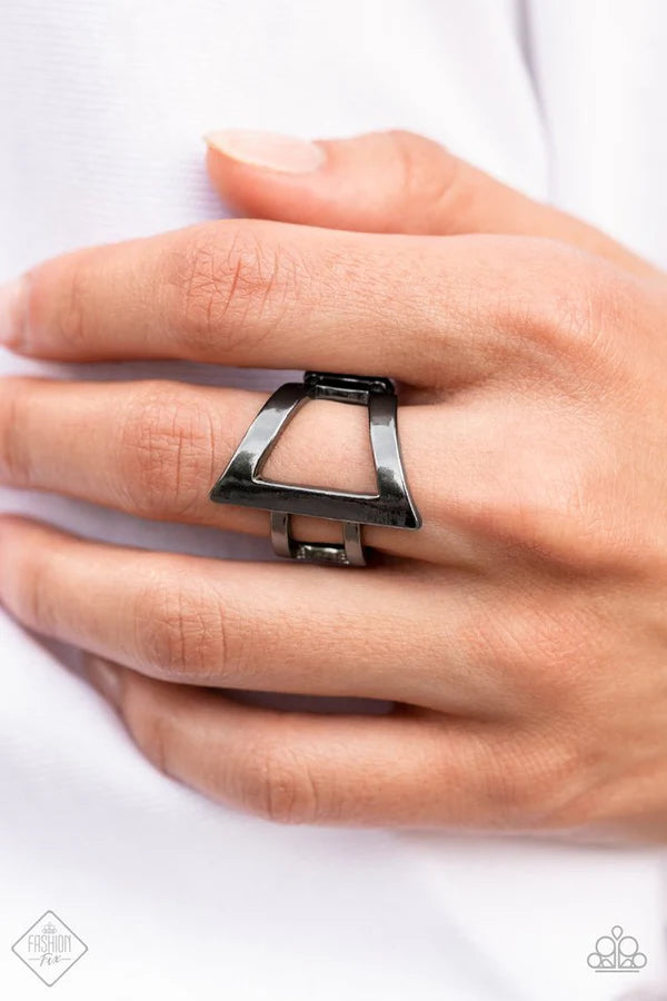 Rebel Edge - Black/Gunmetal Flared Asymmetrical Triangle Wrapped Ring R#6925
